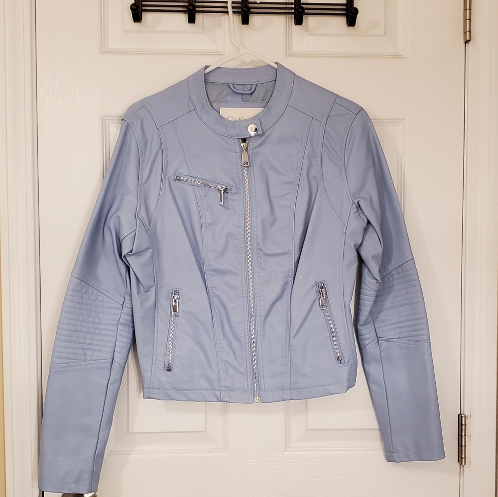 Pastel Blue Leather Jacket